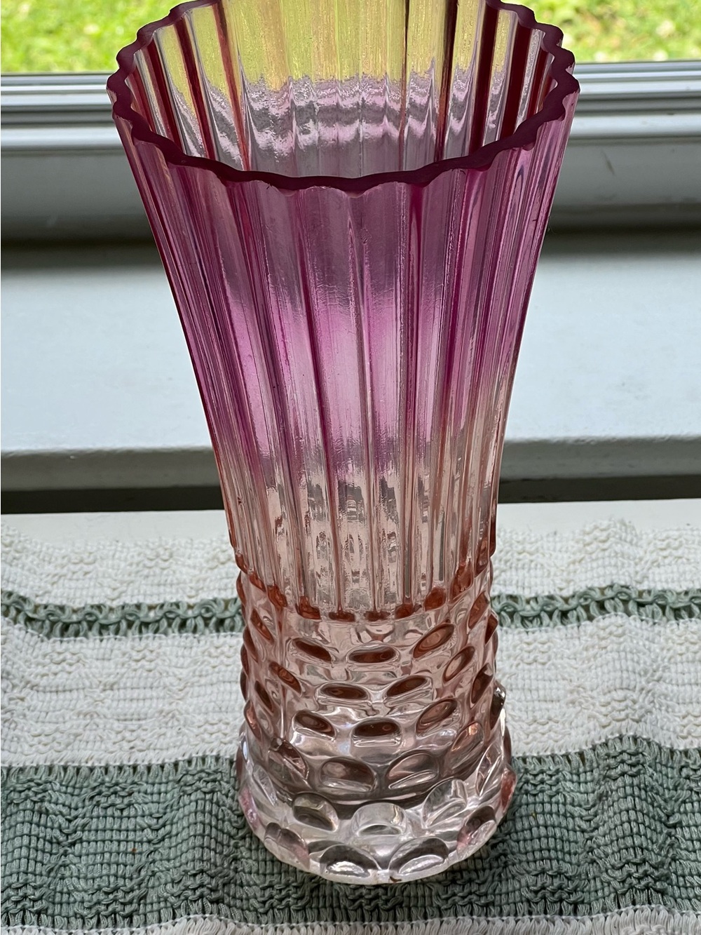 Pink Fluted Hobnail Glass Vase